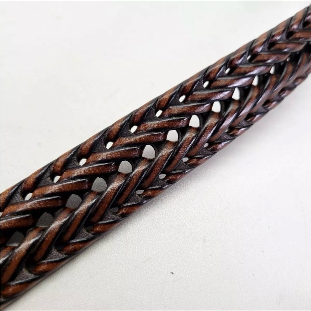 Dockers Brown Leather & PU Leather Woven Belt  38” L Adjustable Sz Silver Buckle - Picture 11 of 16